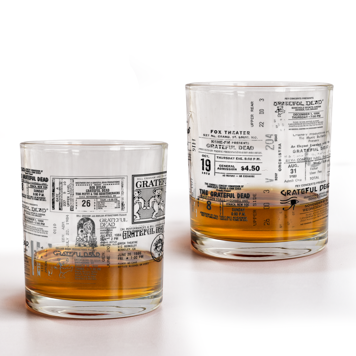 Grateful Dead Tickets Collection Printed Effect Whiskey Glass –  Vintage Design (With Gift Box)