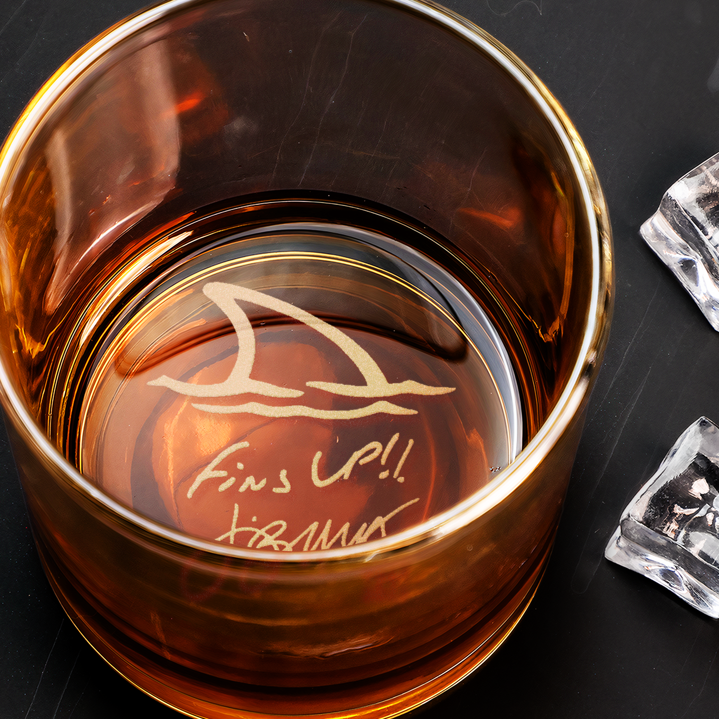 Jimmy Buffett Fins Up Whiskey Glass – Coastal Engraved Design ( With Gift Box)