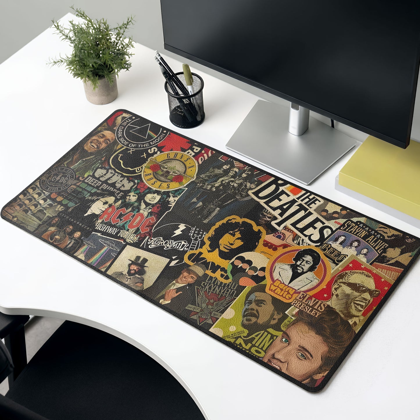Vintage Rock Band AC/DC The Beatles Collage Desk Mat – Non-slip Office Gift Keyboard Pad Birthday Gift For Music Lovers