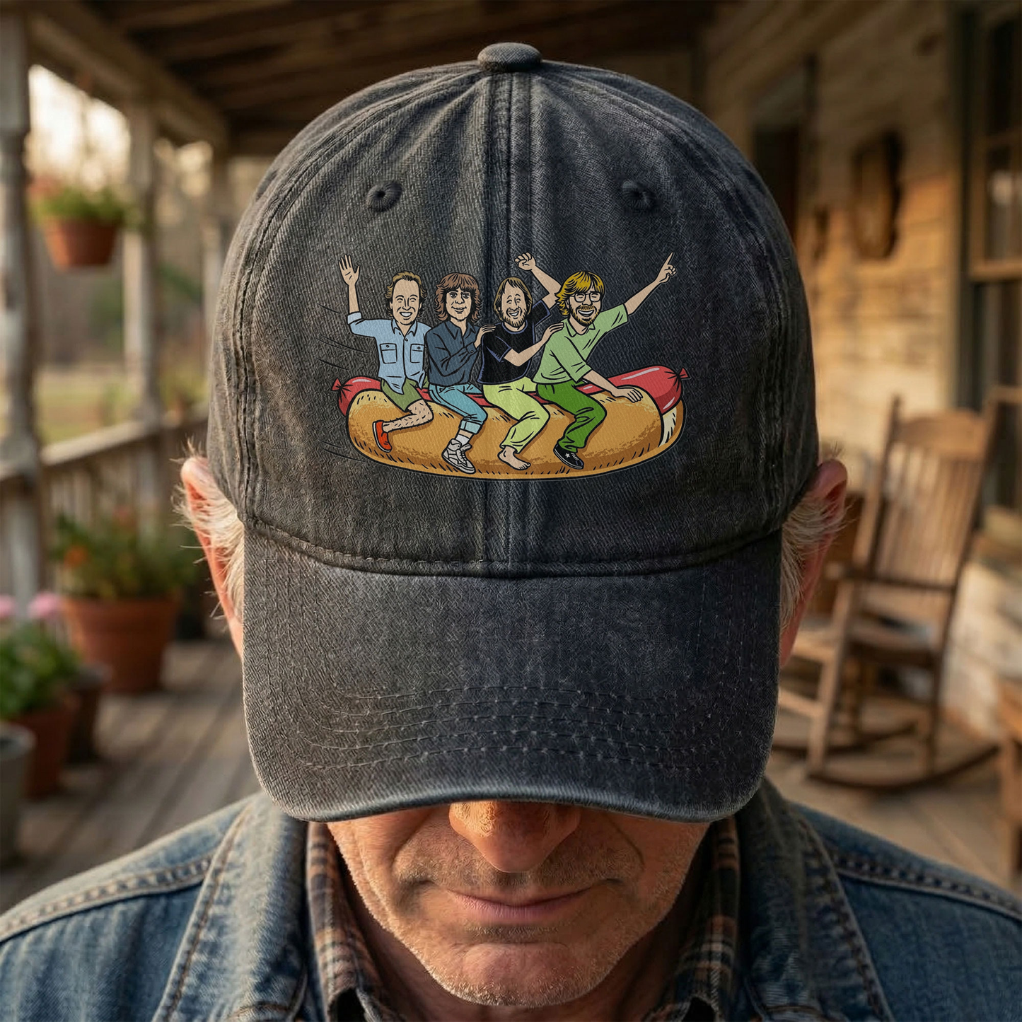 Phish Flying Hot Dog Vintage Denim Cap – Retro Music Band Cap Gift For Dad (With Box)