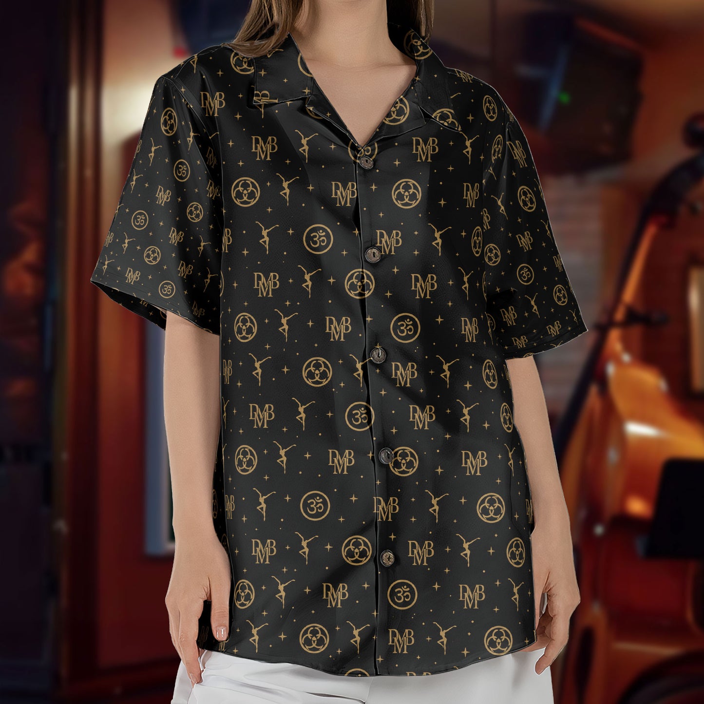 Dave Matthews Band (DMB) Cosmic Groove Black & Gold All-Over Print Hawaiian Shirt – Retro Music Album Art Inspired Shirt