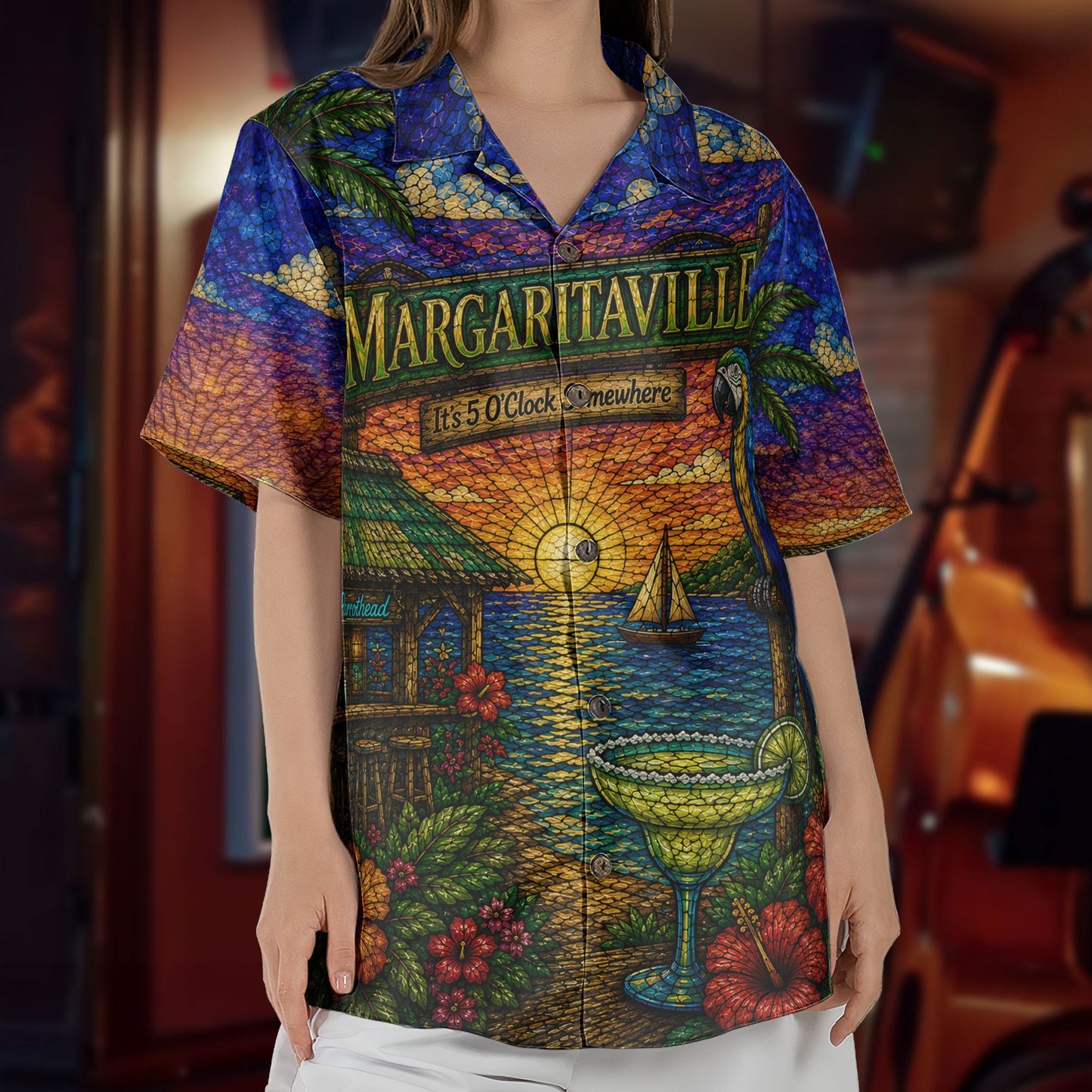 Jimmy Buffett Hawaiian Shirt - Unisex Margaritaville Stained Glass Summer Button Up