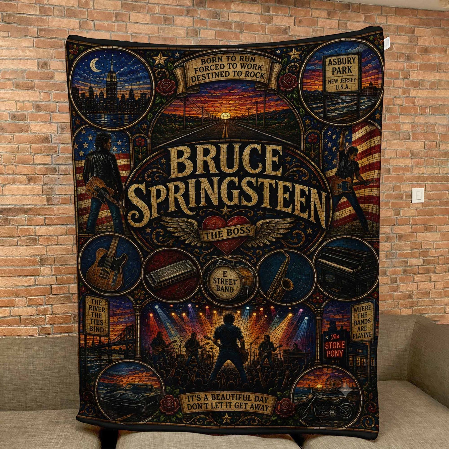 Bruce Springsteen Sherpa Blanket – Born To Run Stained Glass Blanket