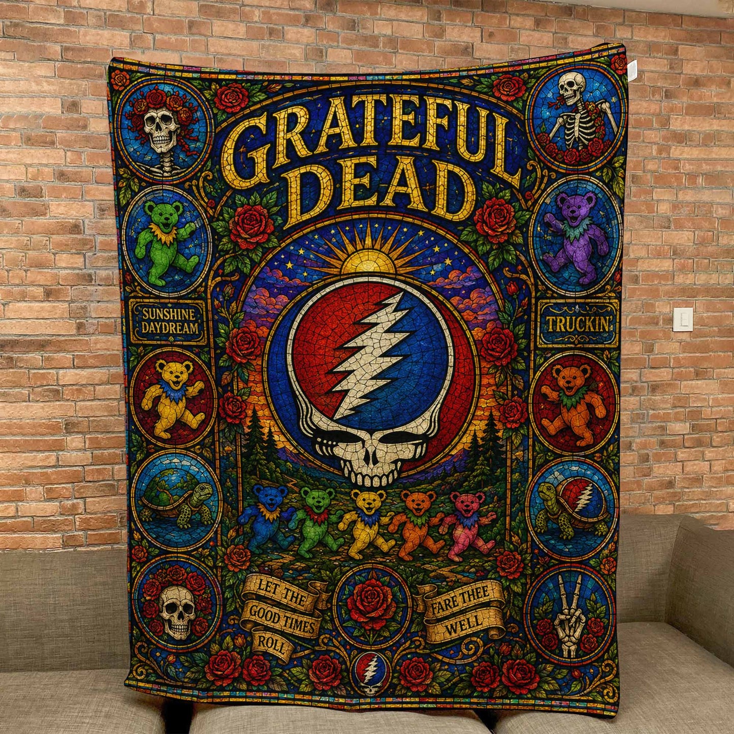Grateful Dead Sherpa Blanket – Steal Your Face Stained Glass Blanket