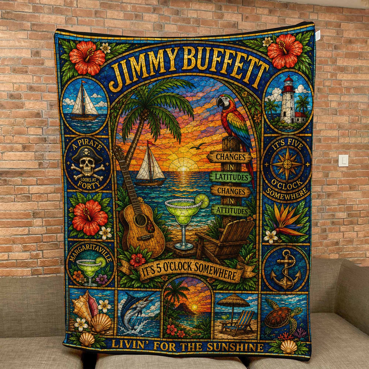 Jimmy Buffett Sherpa Blanket – Margaritaville Stained Glass Blanket