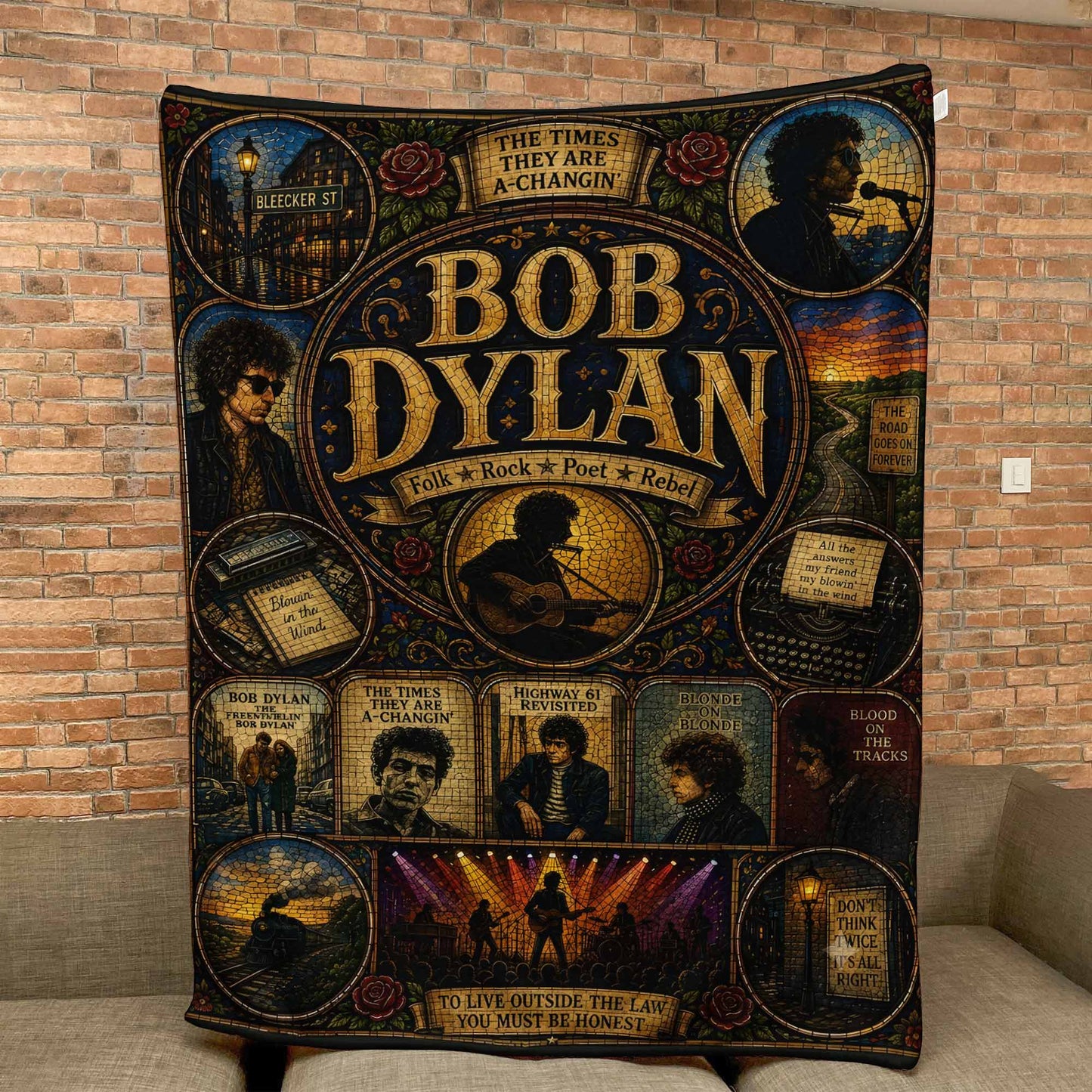 Bob Dylan Sherpa Blanket – Blowin' In The Wind Stained Glass Blanket