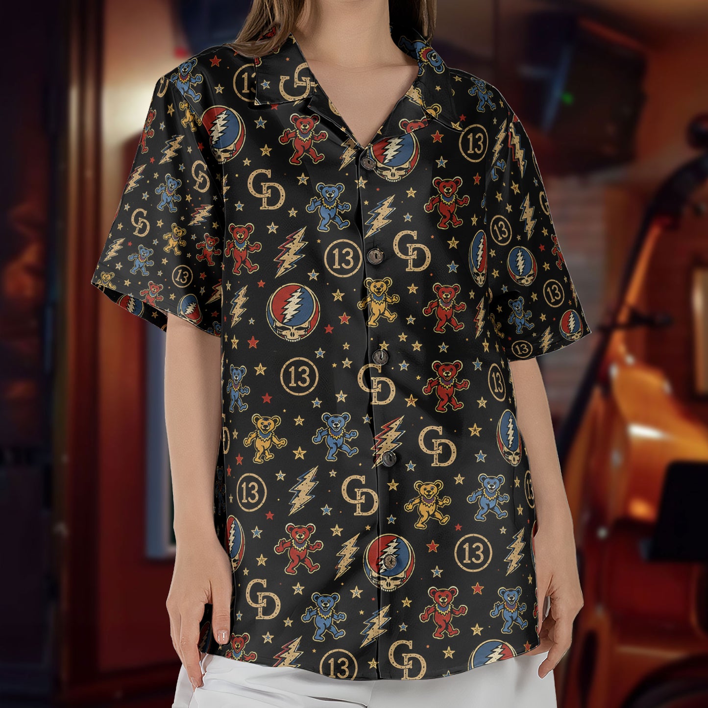 Grateful Dead Dancing Bears Deadhead Summer Nights Hawaiian Shirt – Retro Music Album Art Inspired Unisex Shirt