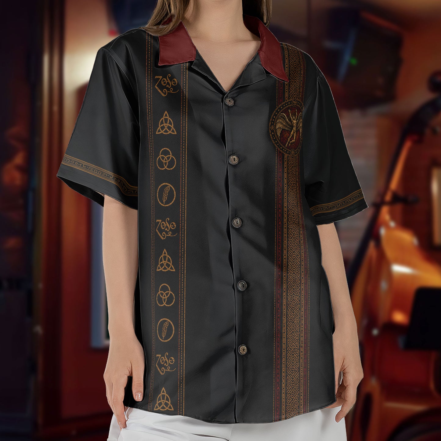 Led Zeppelin Hawaiian Shirt - Unisex Retro Zoso Swan Song Vertical Stripe Button Up