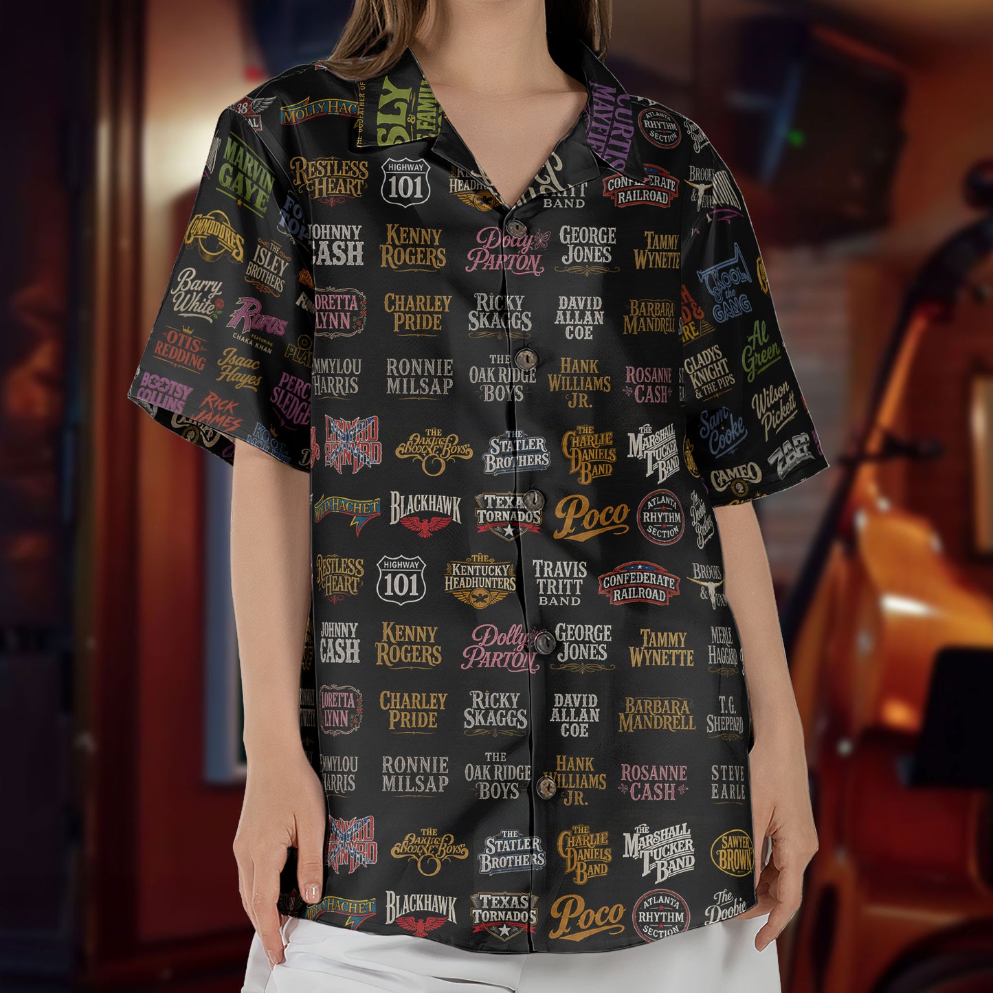 Classic Country Music Retro Music Concert Black Summer Hawaiian Shirt – Retro Music Album Art Inspired Unisex Shirt