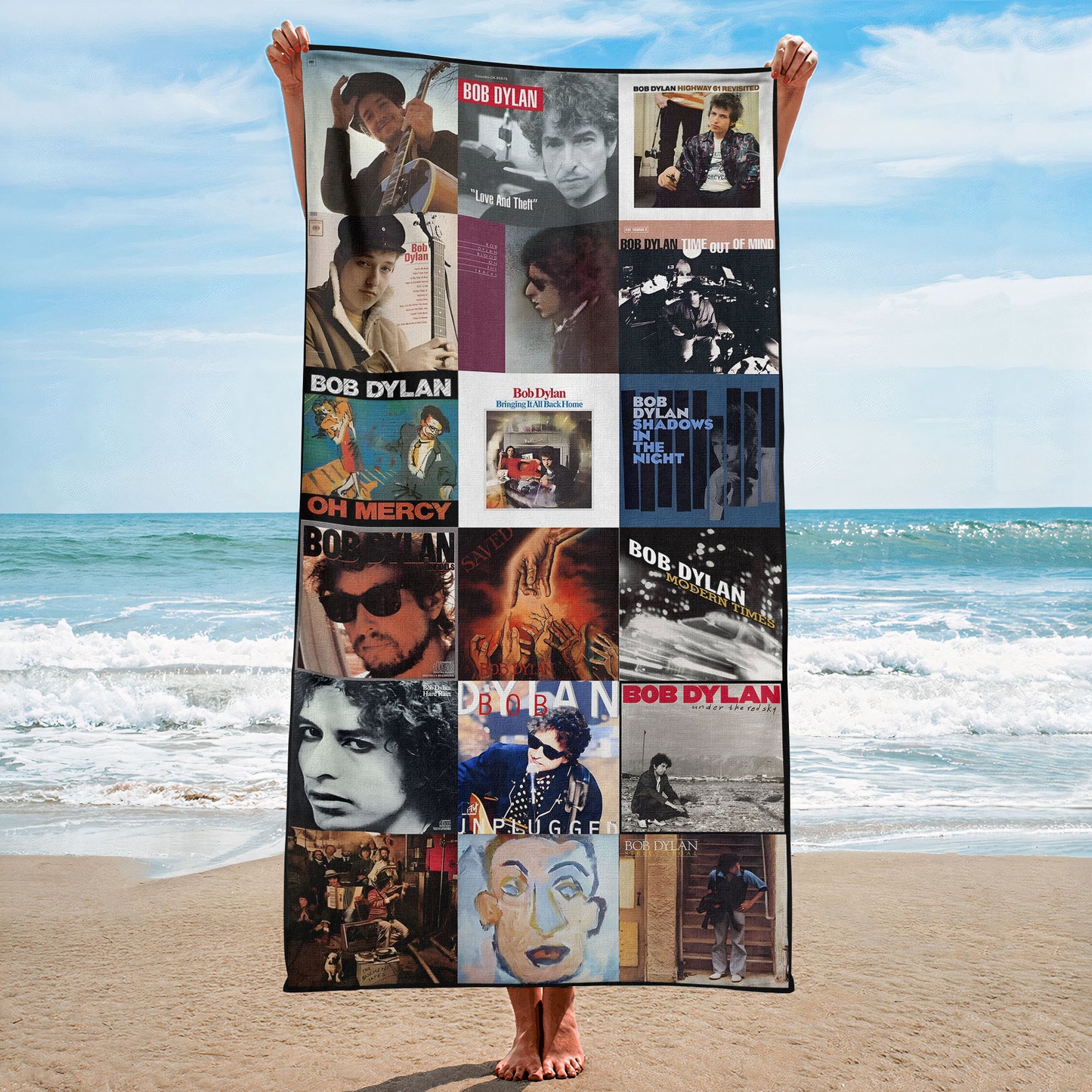 Bob Dylan Beach Towel – Album Cover Collage Folk Country Towel