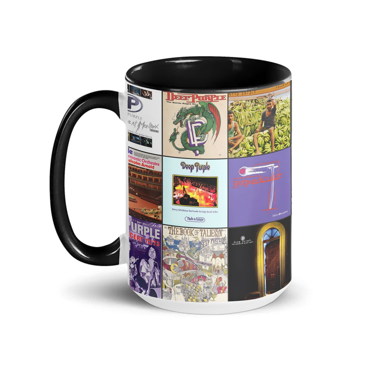 Deep Purple Accent Mug – Classic Album Cover Collage Gift for Rock Music Fans