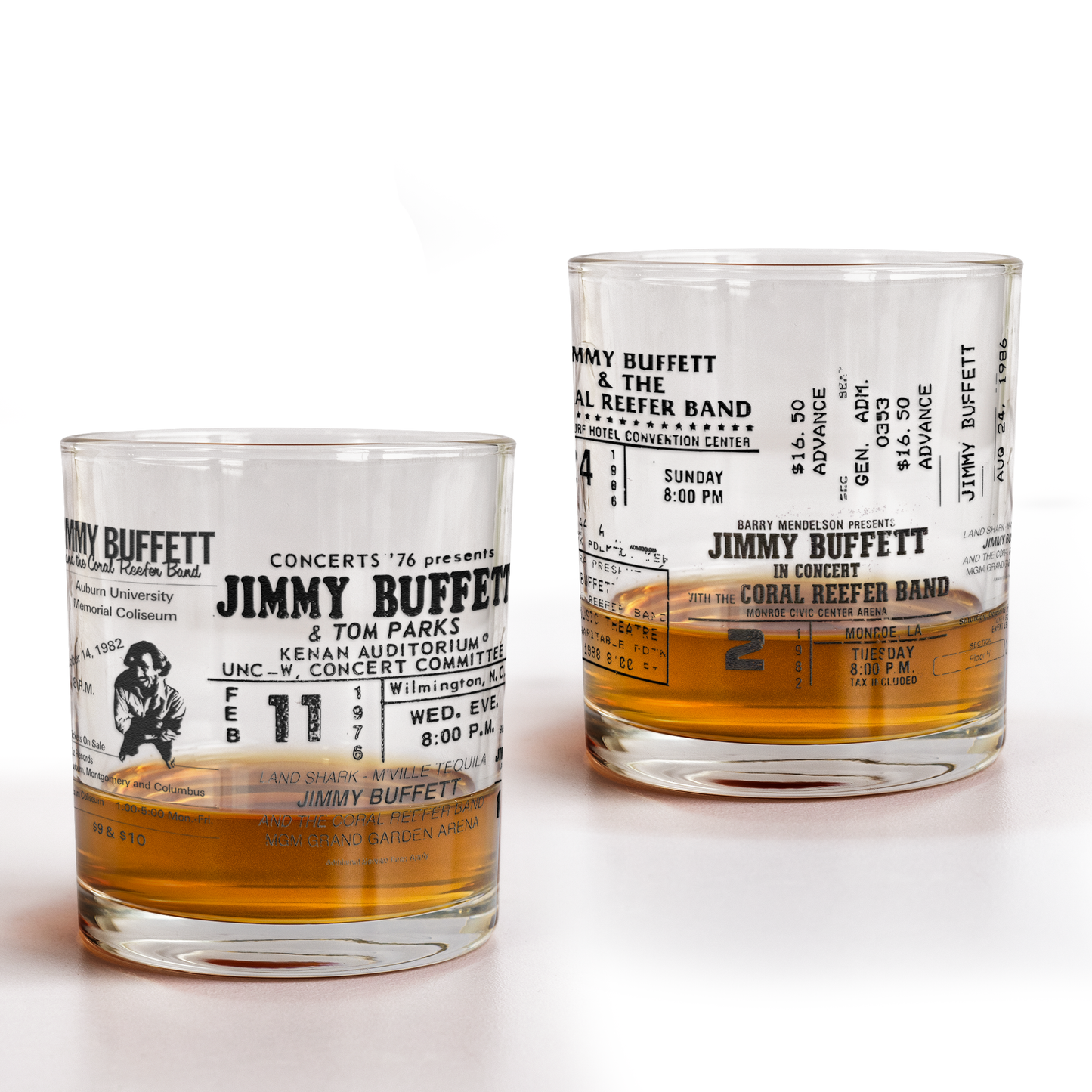 Jimmy Buffett Tickets Collection Printed Effect Whiskey Glass –  Vintage Design (With Gift Box)