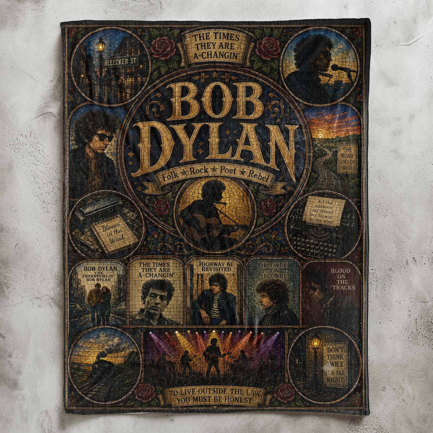 Bob Dylan Sherpa Blanket – Blowin' In The Wind Stained Glass Blanket