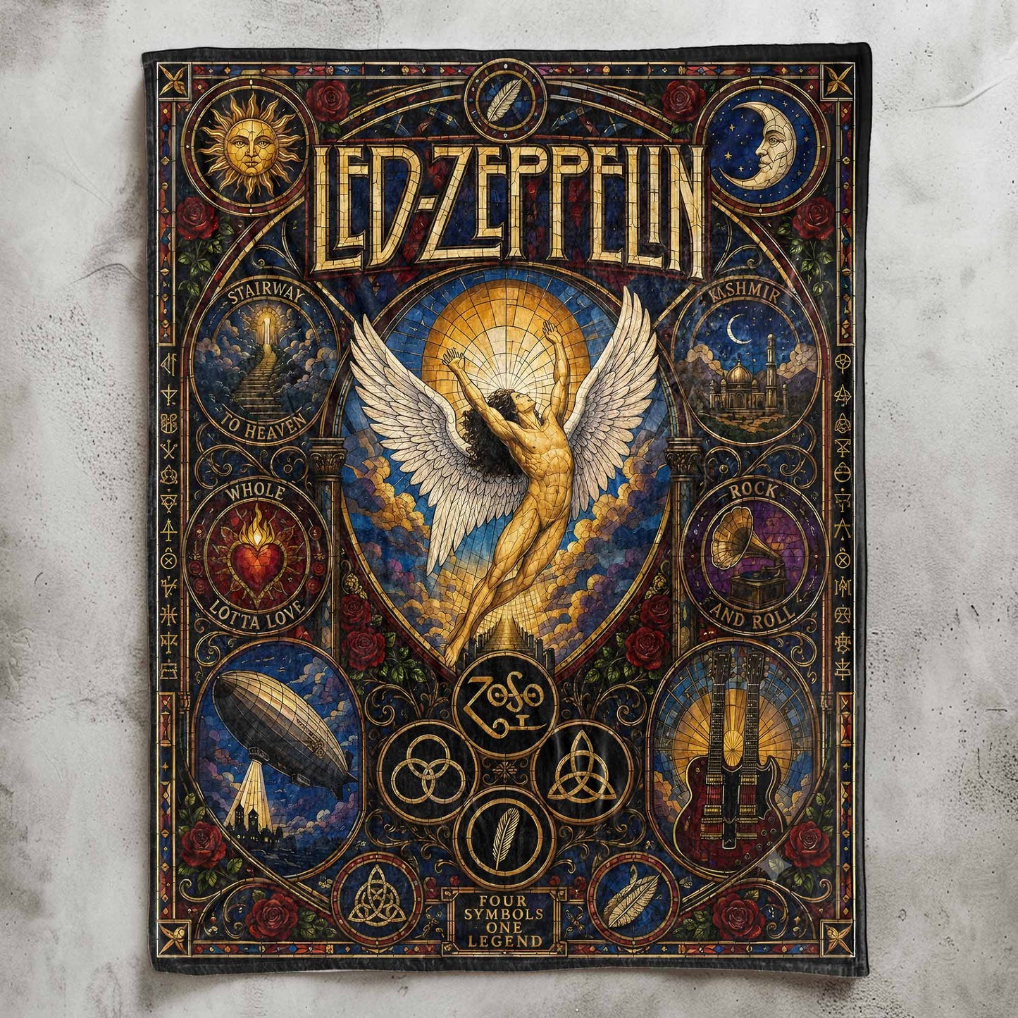 Led Zeppelin Band Sherpa Blanket – Stairway To Heaven Stained Glass Blanket