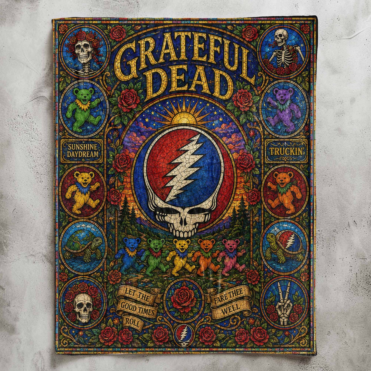 Grateful Dead Sherpa Blanket – Steal Your Face Stained Glass Blanket