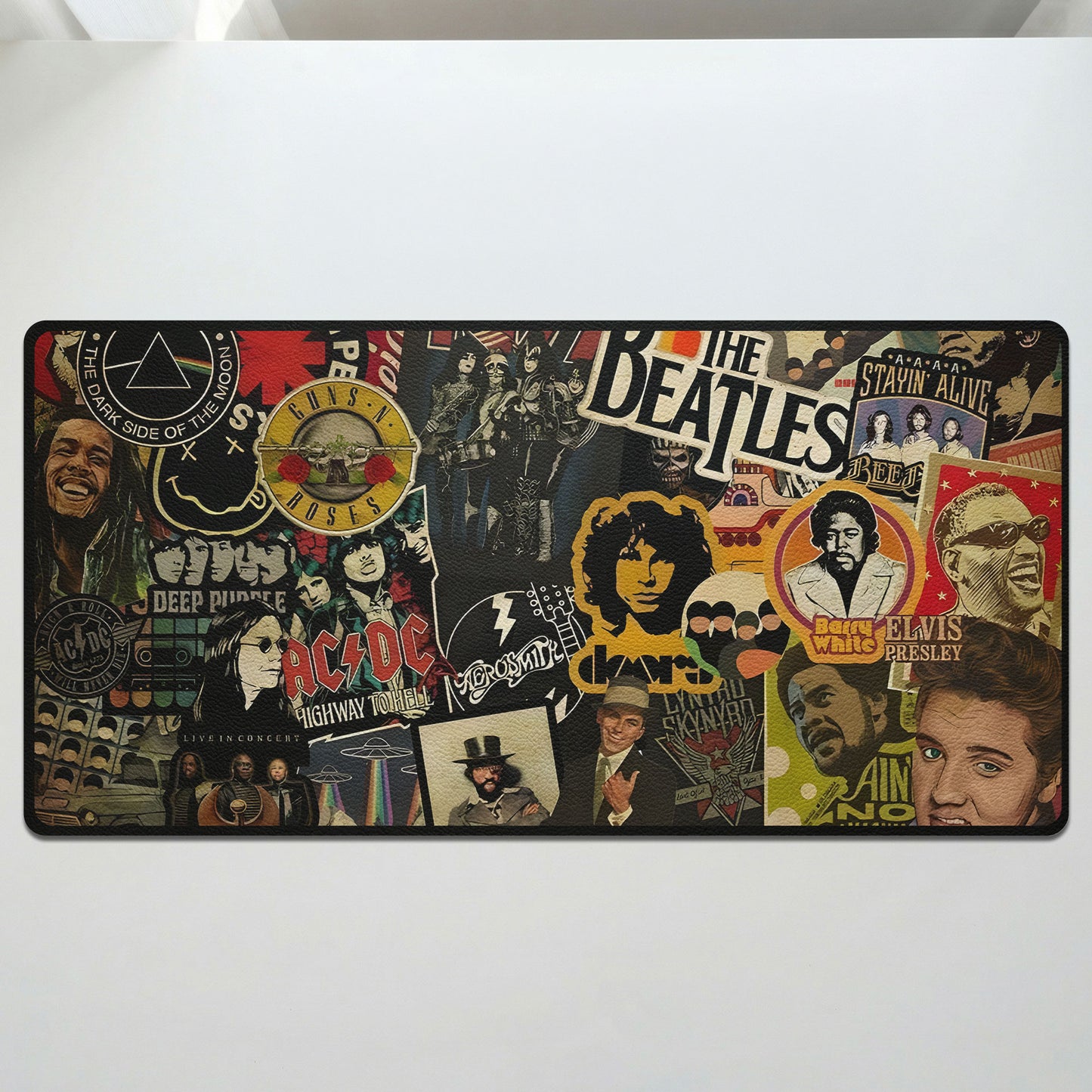 Vintage Rock Band AC/DC The Beatles Collage Desk Mat – Non-slip Office Gift Keyboard Pad Birthday Gift For Music Lovers