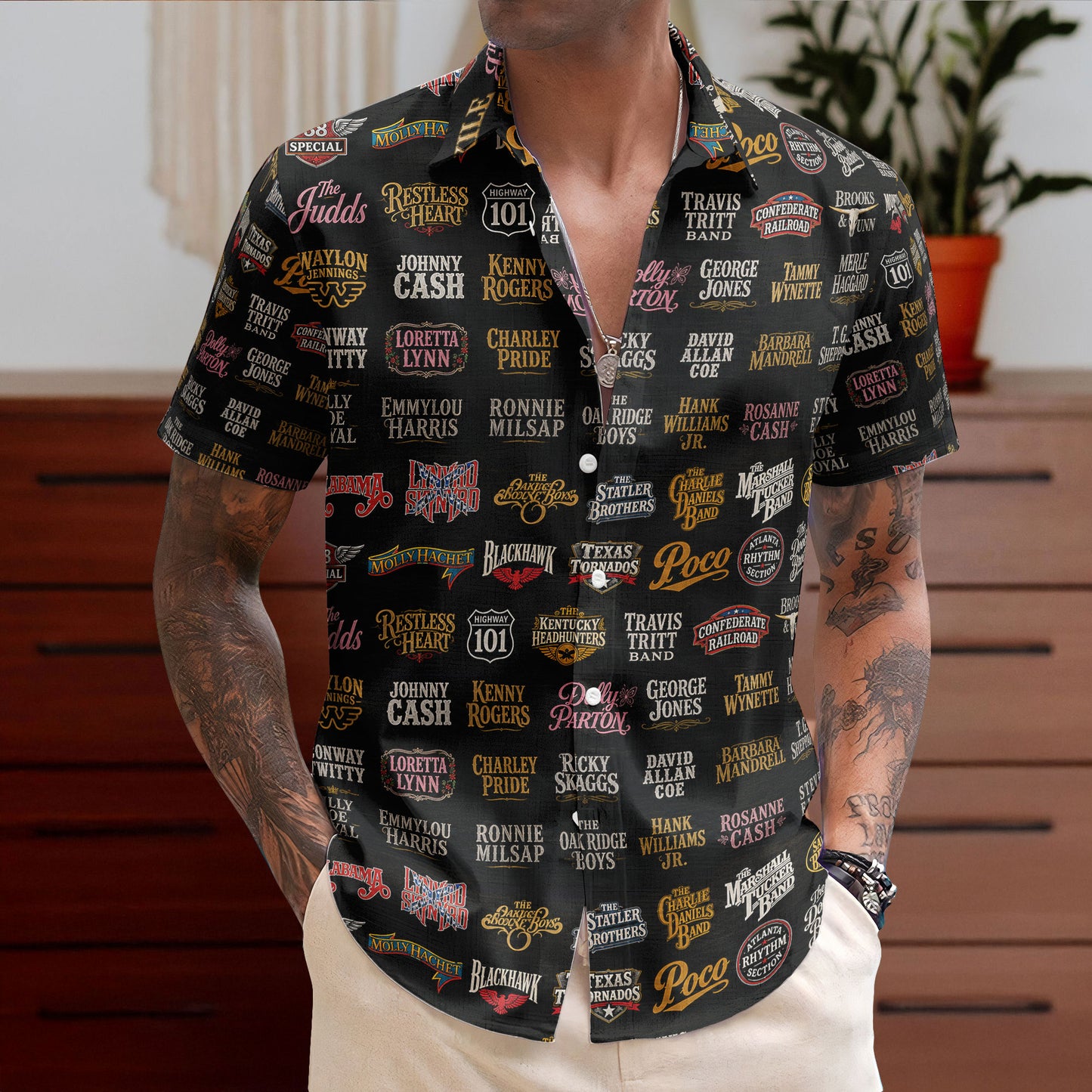 Classic Country Music Retro Music Concert Black Summer Hawaiian Shirt – Retro Music Album Art Inspired Unisex Shirt