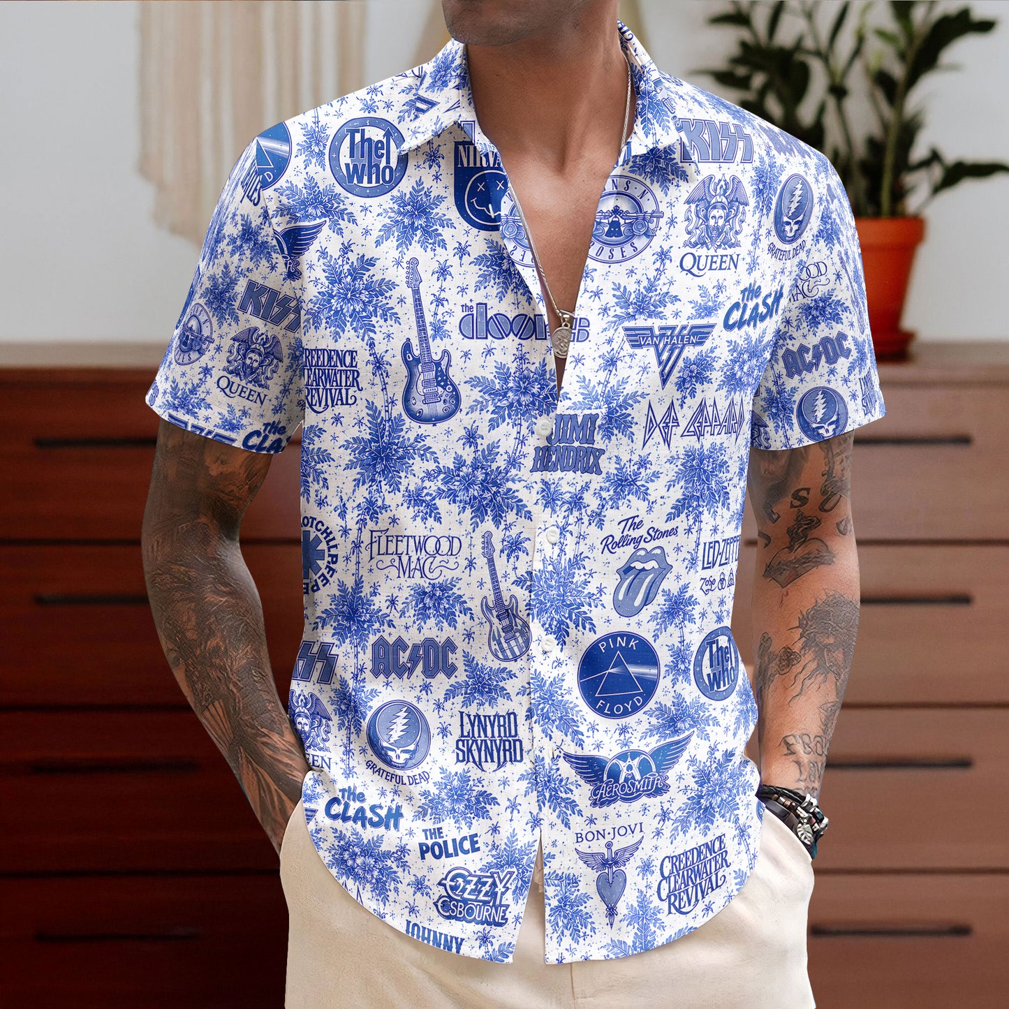 Classic Rock Legends Hawaiian Shirt Beatles Pink Floyd Nirvana Aloha Shirt – Retro Music Unisex Shirt