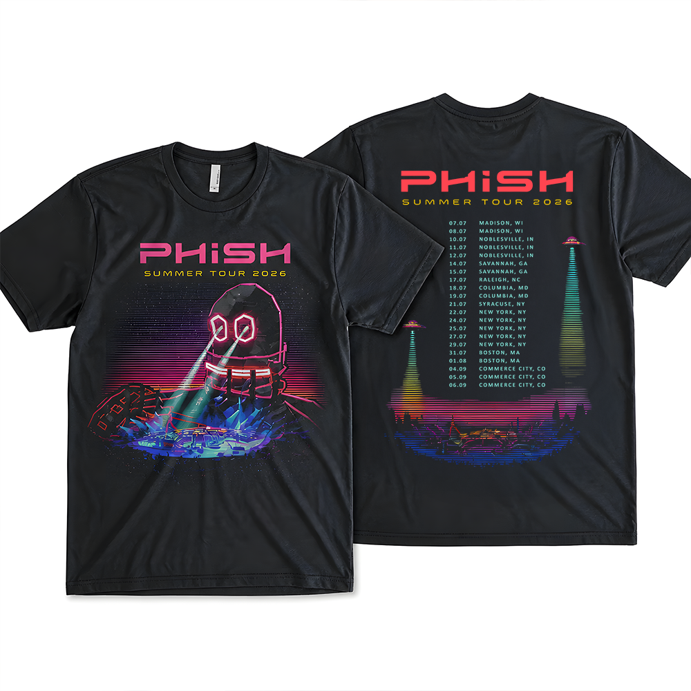 Phish Summer Tour 2026 Graphic T-Shirt – Neon Psychedelic Concert Style Unisex Tee