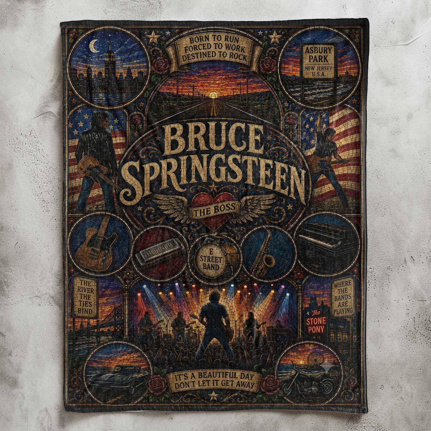 Bruce Springsteen Sherpa Blanket – Born To Run Stained Glass Blanket
