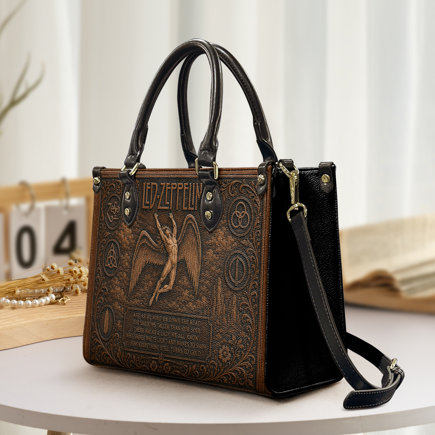 Led Zeppelin Handbag, Tote Bag and Wallet Set, Stairway to Heaven Inspired Vintage Rock Music Accessories