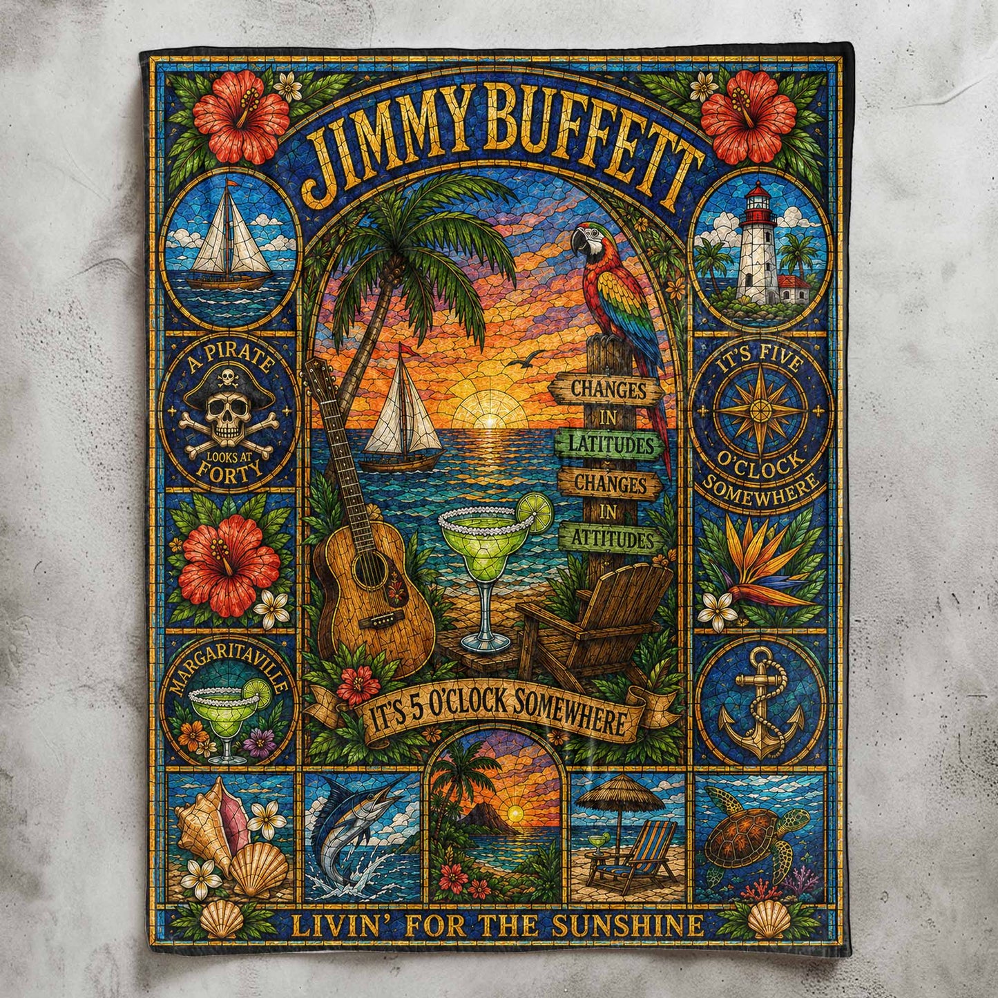 Jimmy Buffett Sherpa Blanket – Margaritaville Stained Glass Blanket