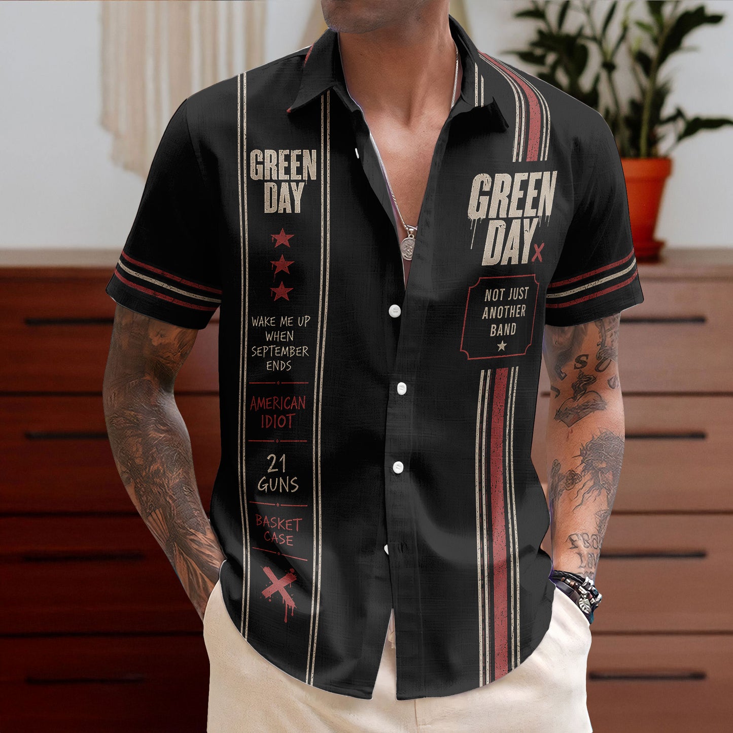 Green Day Luxury Design Hawaiian Shirt – Punk Rock Inspired Black Hawaiian Shirt