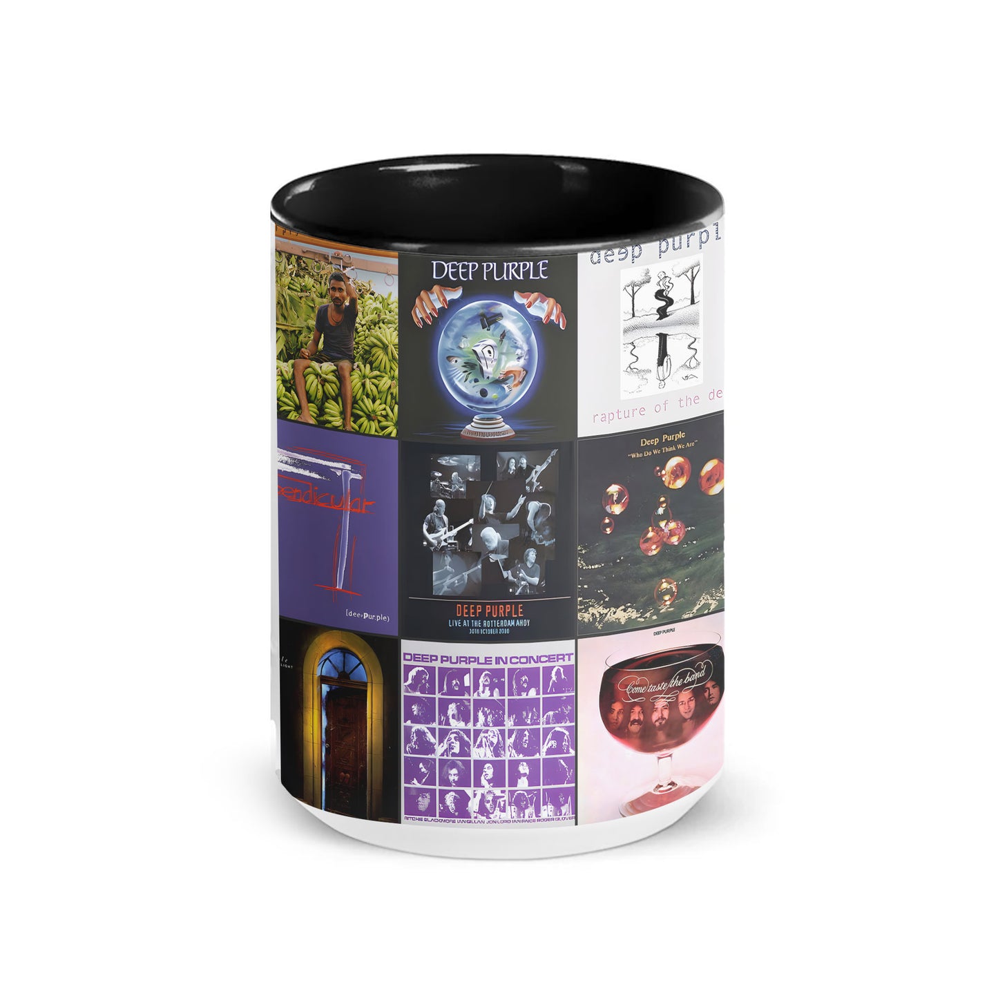 Deep Purple Accent Mug – Classic Album Cover Collage Gift for Rock Music Fans