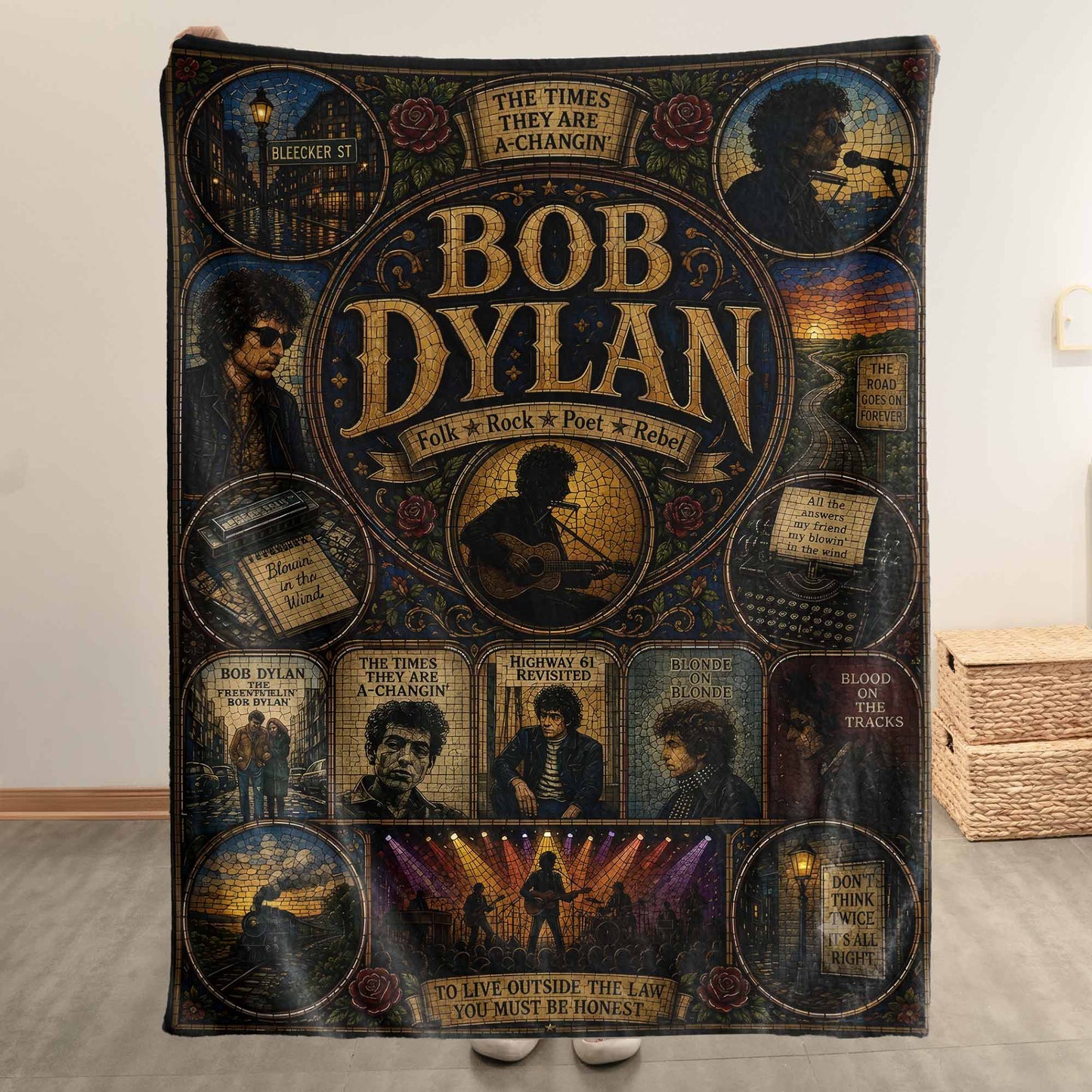 Bob Dylan Sherpa Blanket – Blowin' In The Wind Stained Glass Blanket