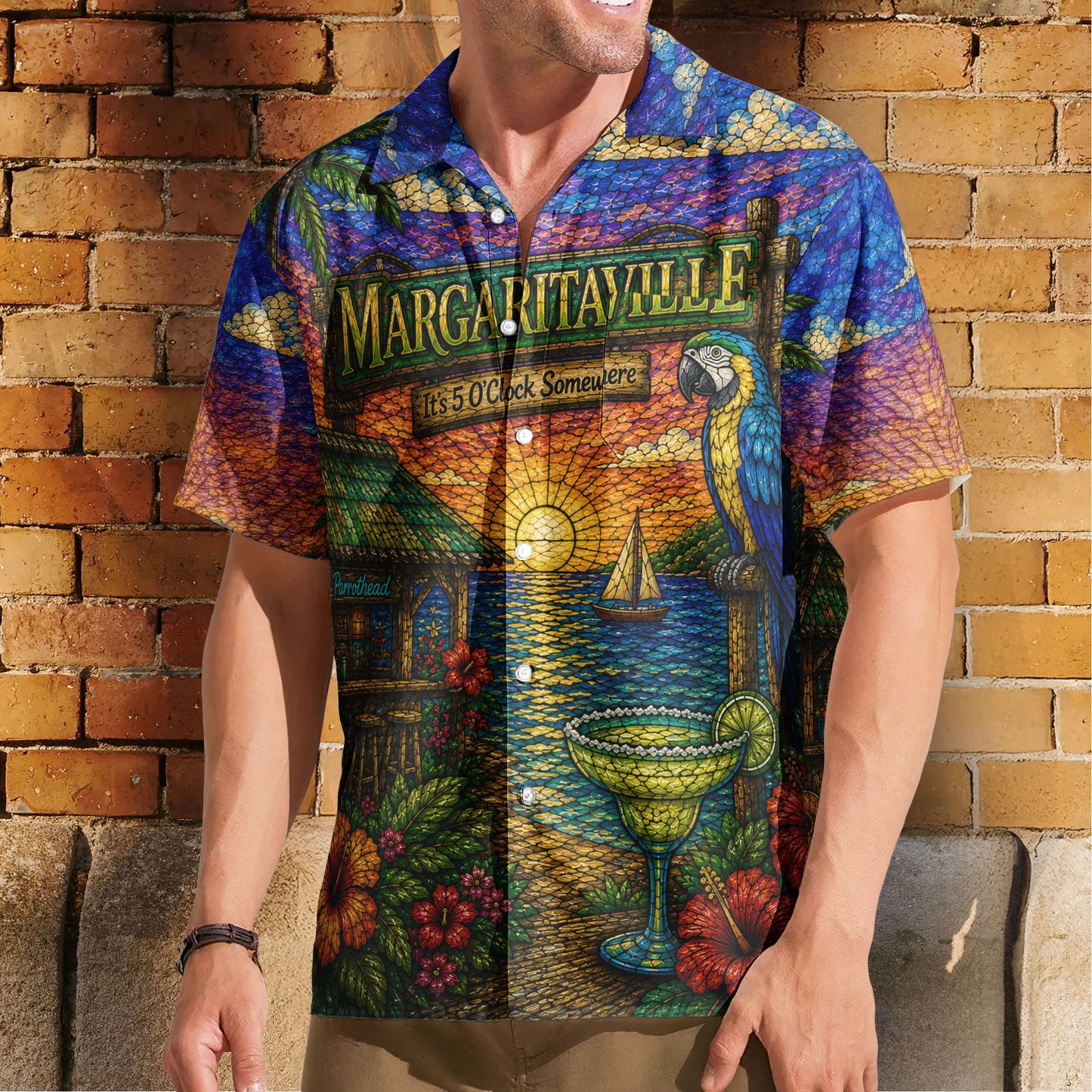 Jimmy Buffett Hawaiian Shirt - Unisex Margaritaville Stained Glass Summer Button Up