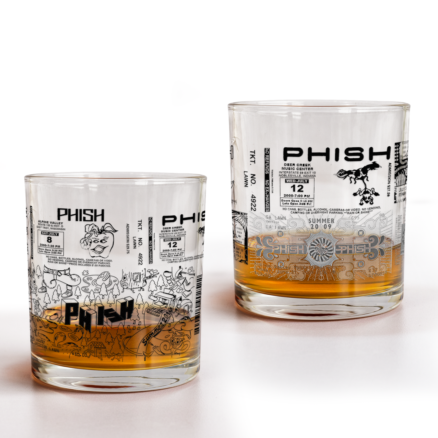 Phish Band Vintage Concert Ticket Printed Whiskey Glass - Multiple Designs Available Father's Day Gift (With Gift Box)