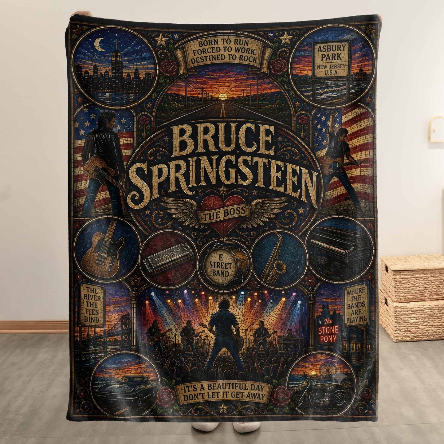 Bruce Springsteen Sherpa Blanket – Born To Run Stained Glass Blanket
