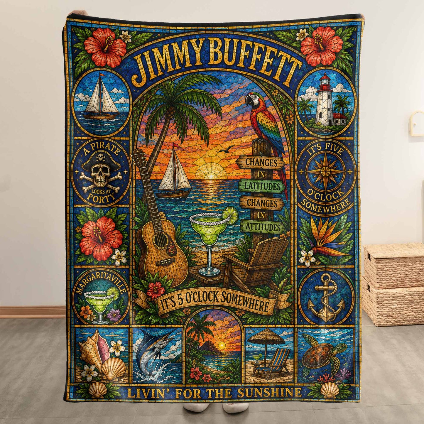 Jimmy Buffett Sherpa Blanket – Margaritaville Stained Glass Blanket