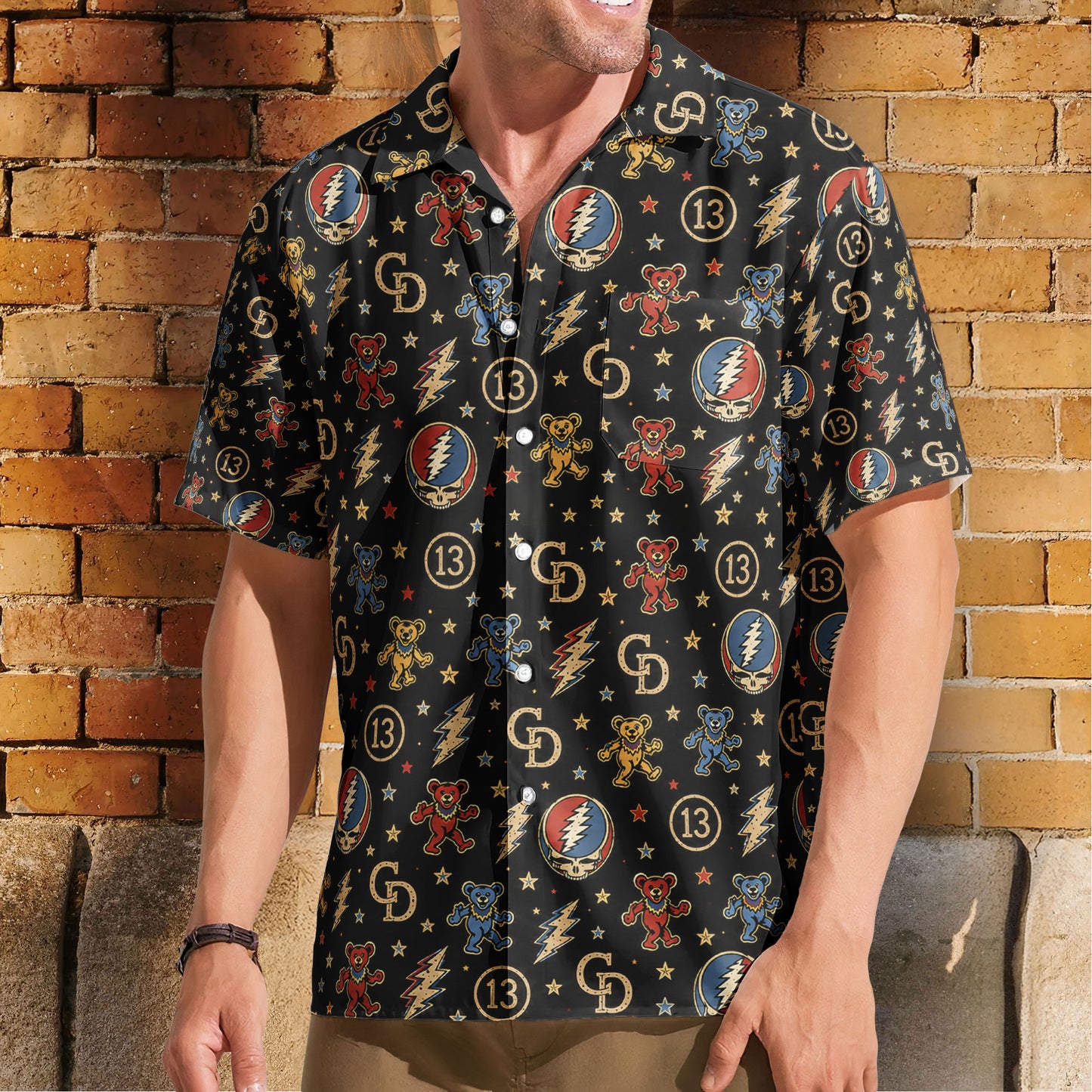 Grateful Dead Dancing Bears Deadhead Summer Nights Hawaiian Shirt – Retro Music Album Art Inspired Unisex Shirt