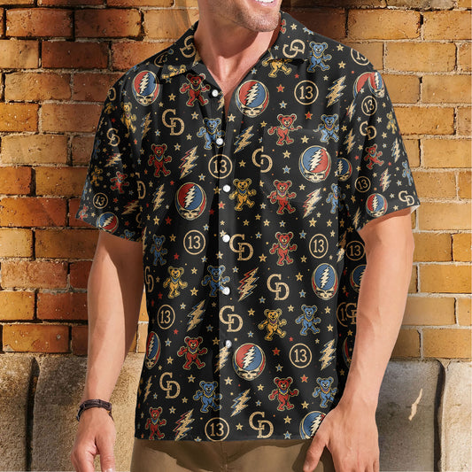 Grateful Dead Dancing Bears Deadhead Summer Nights Hawaiian Shirt – Retro Music Album Art Inspired Unisex Shirt