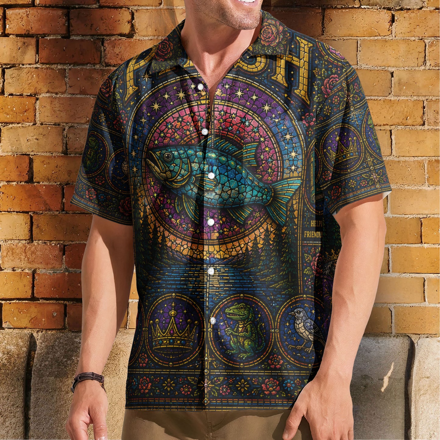 Phish Gothic Stained Glass Hawaiian Shirt - Unisex Retro Fish Logo Lizards Gamehendge Button Up