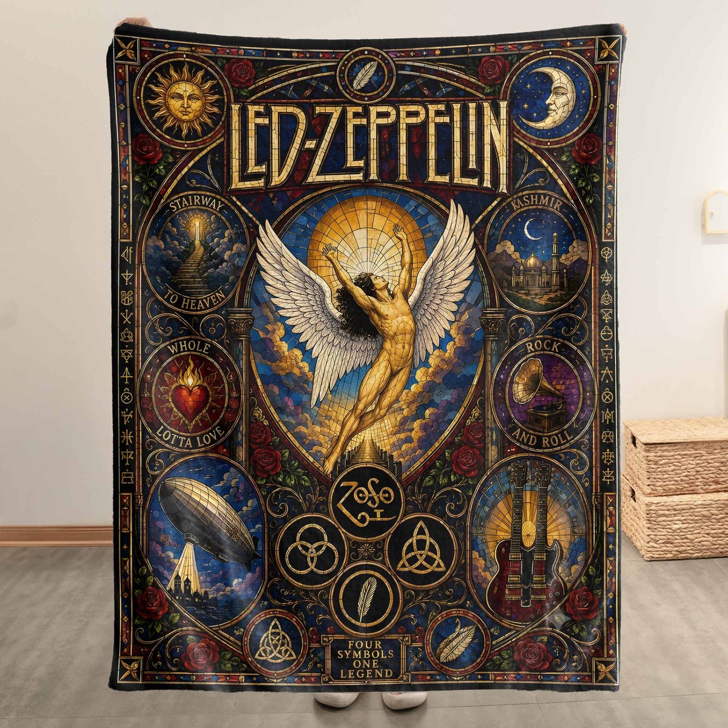 Led Zeppelin Band Sherpa Blanket – Stairway To Heaven Stained Glass Blanket