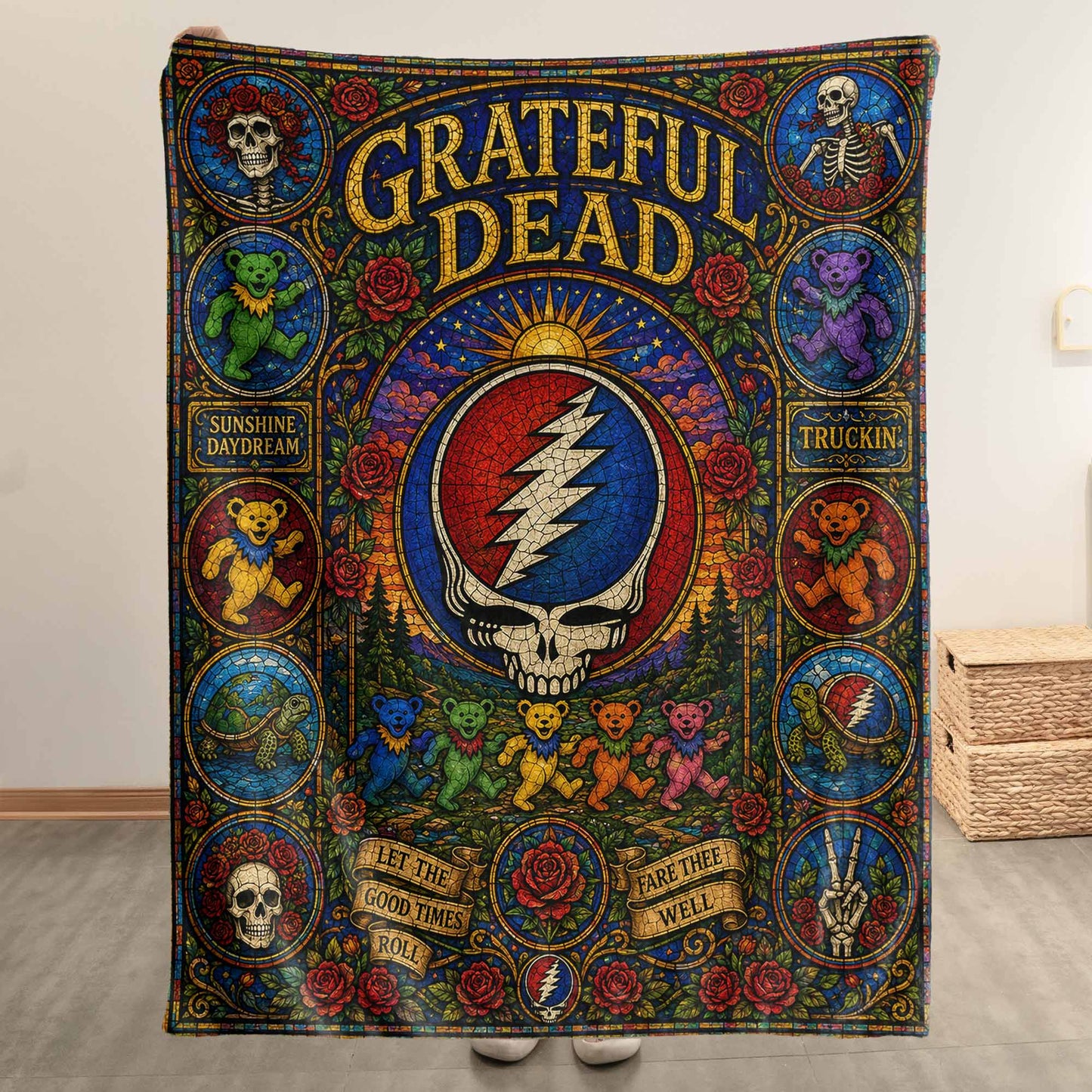 Grateful Dead Sherpa Blanket – Steal Your Face Stained Glass Blanket