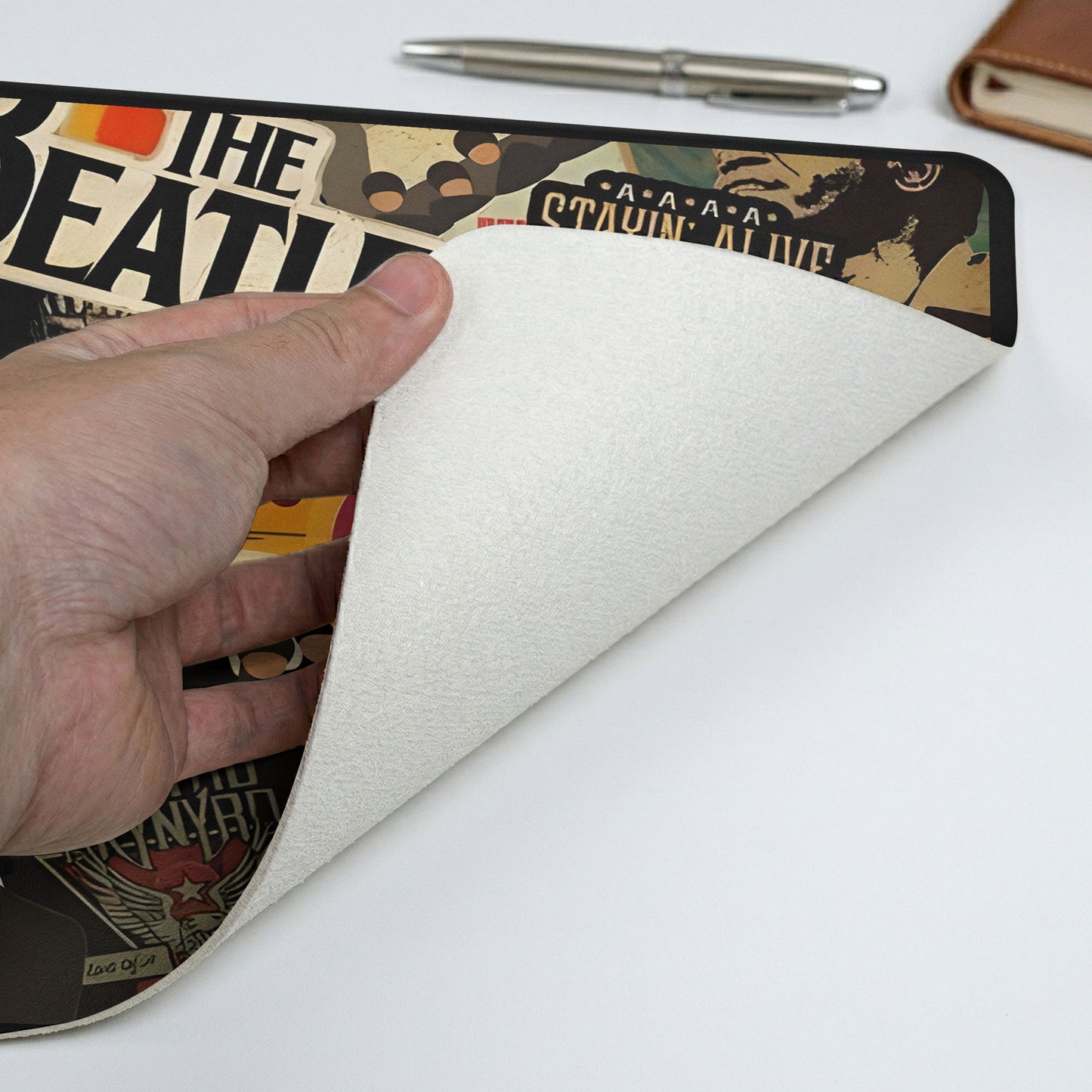 Vintage Rock Band AC/DC The Beatles Collage Desk Mat – Non-slip Office Gift Keyboard Pad Birthday Gift For Music Lovers