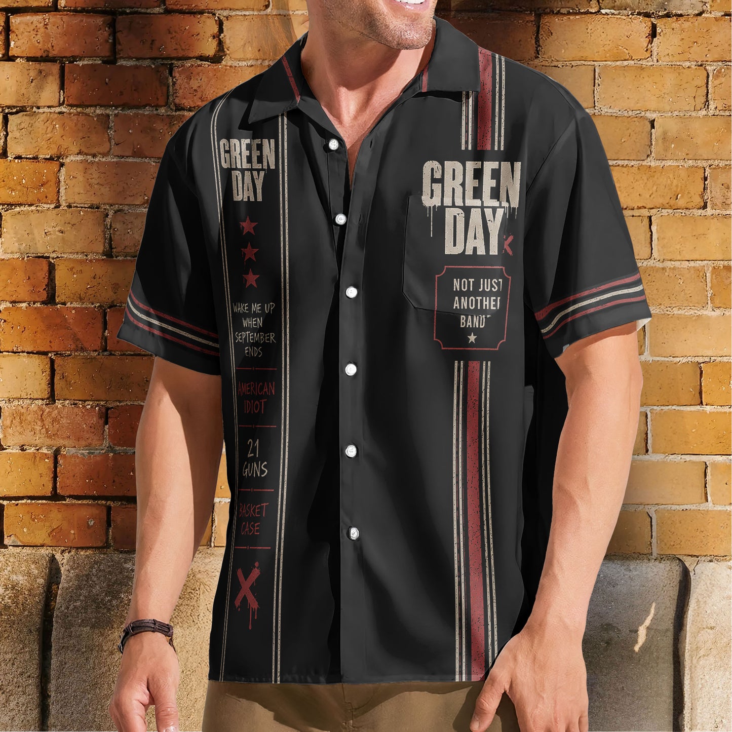 Green Day Luxury Design Hawaiian Shirt – Punk Rock Inspired Black Hawaiian Shirt