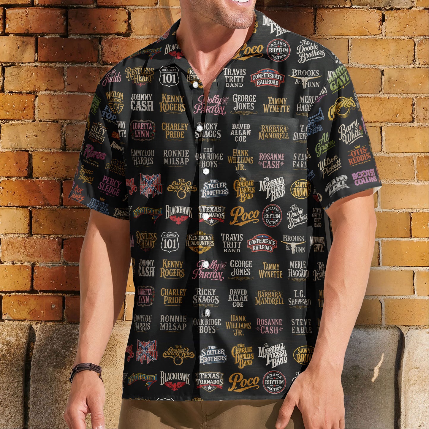 Classic Country Music Retro Music Concert Black Summer Hawaiian Shirt – Retro Music Album Art Inspired Unisex Shirt