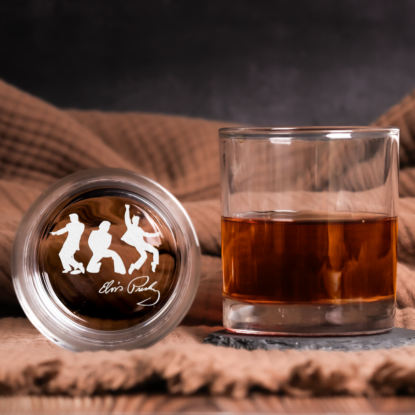 Elvis Presley With Sign Engraved Whiskey Glass - Multiple Designs Available (With Gift Box)