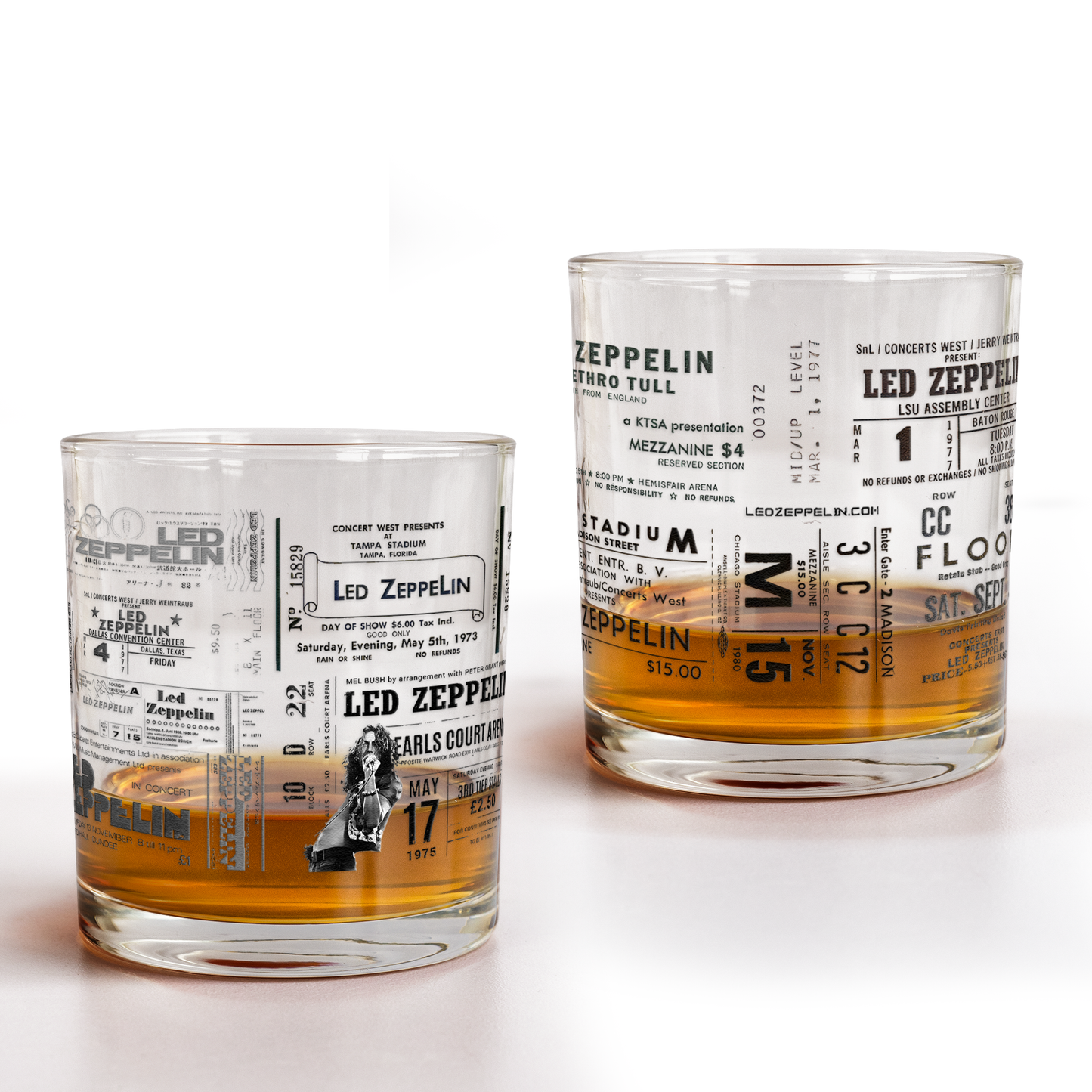 Led Zeppelin Vintage Concert Ticket Printed Whiskey Glass - Multiple Designs Available Father's Day Gift (With Gift Box)