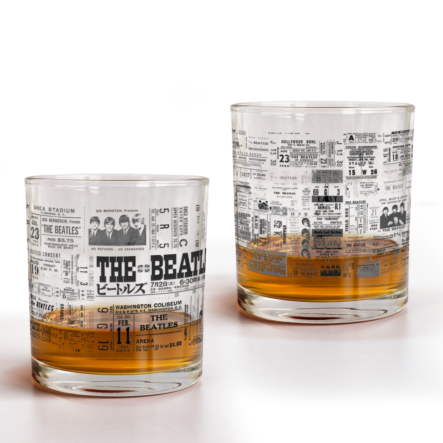 The Beatles Vintage Concert Ticket Printed Whiskey Glass - Multiple Designs Available Father's Day Gift (With Gift Box)
