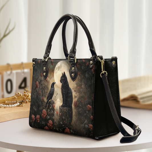 Mystic Moon Black Cat & Raven Gothic Leather Handbag with Wallet