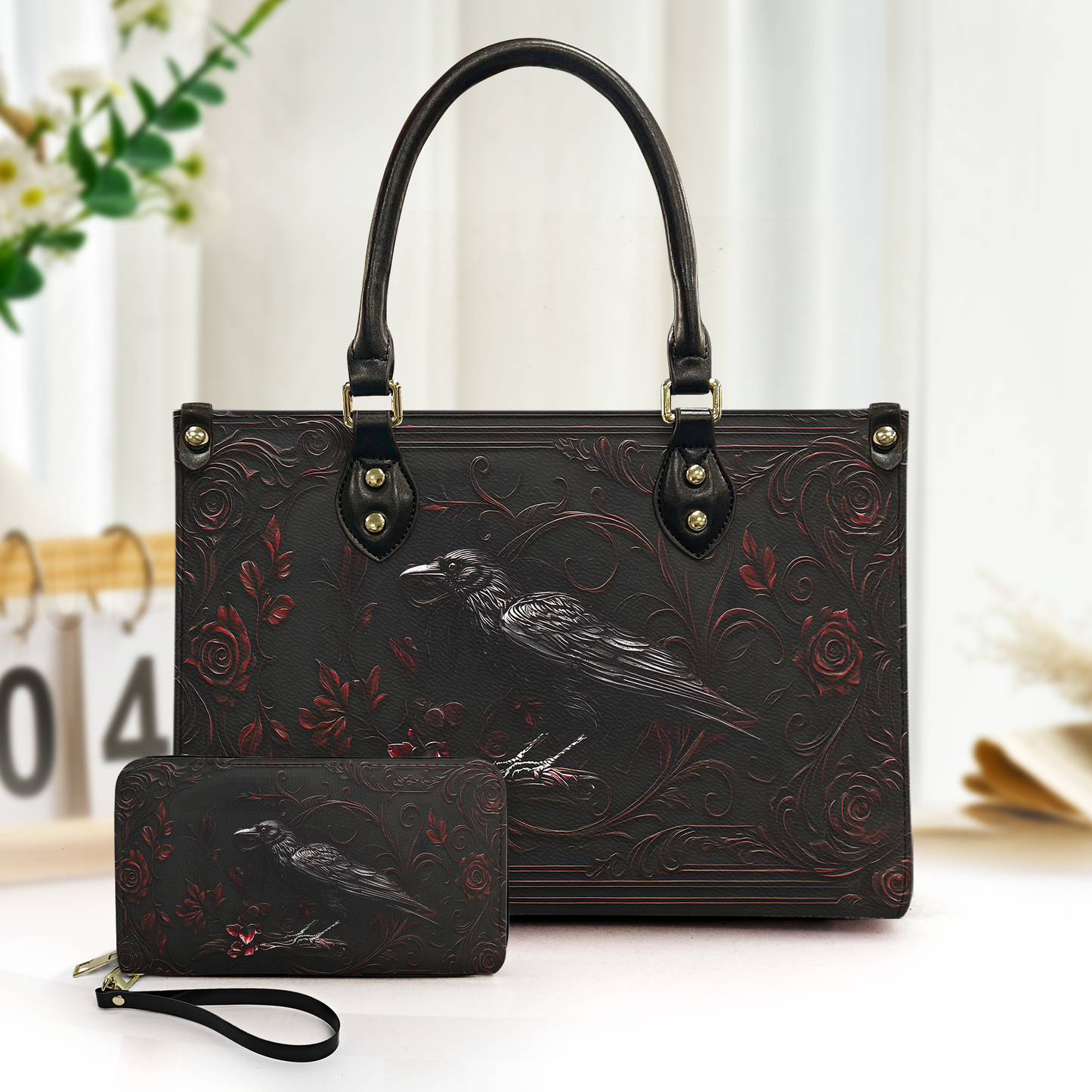 Raven and Rose Leather Handbag & Wallet Set