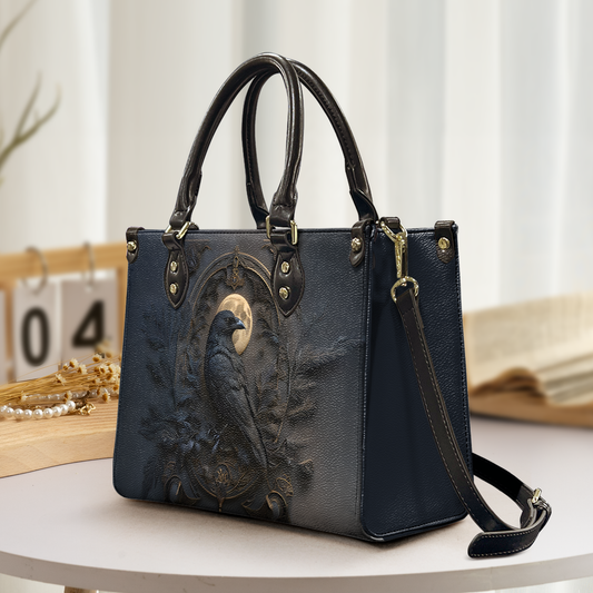 Gothic Raven & Moon Leather Handbag & Wallet Set – Dark Fantasy Elegance