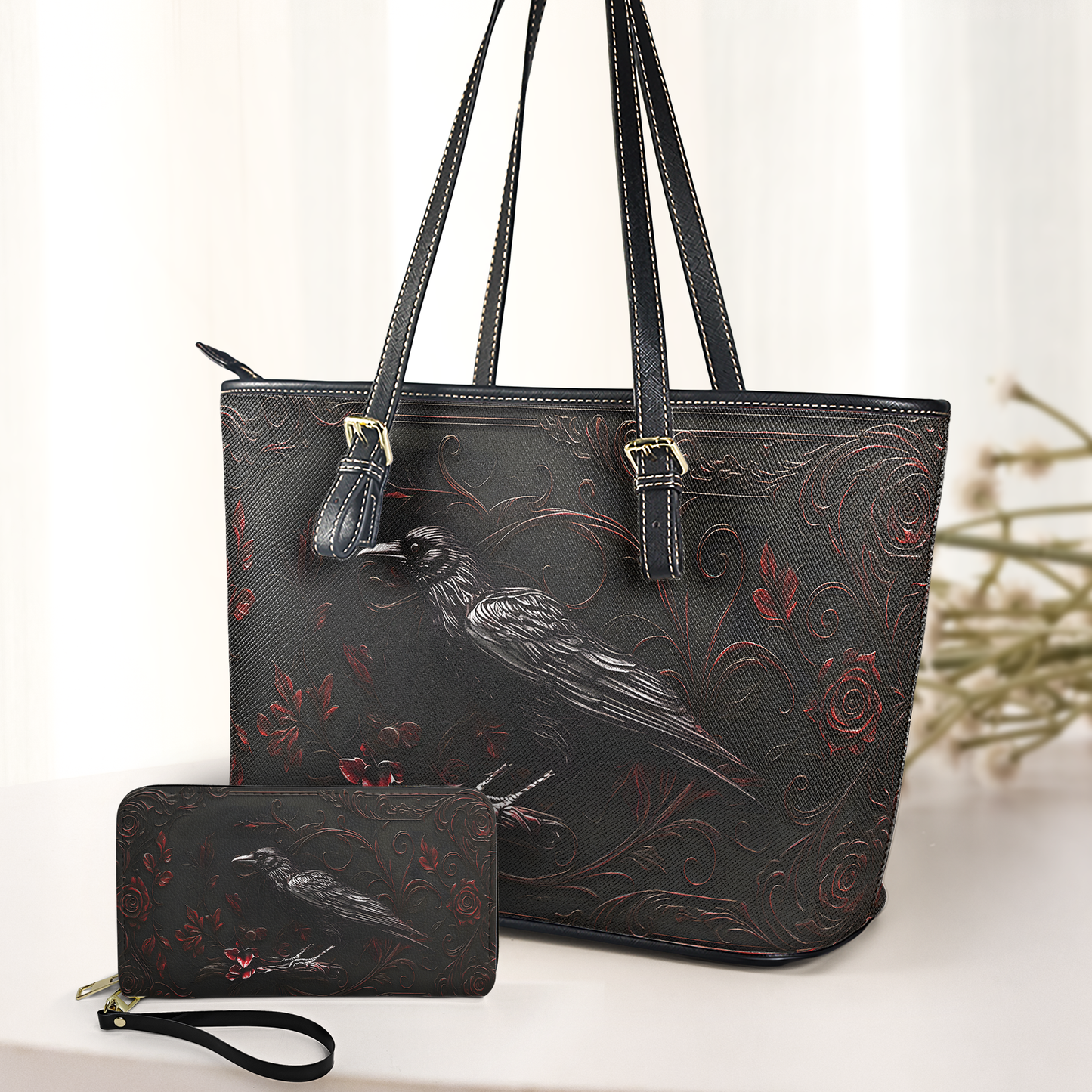 Raven and Rose Leather Handbag & Wallet Set
