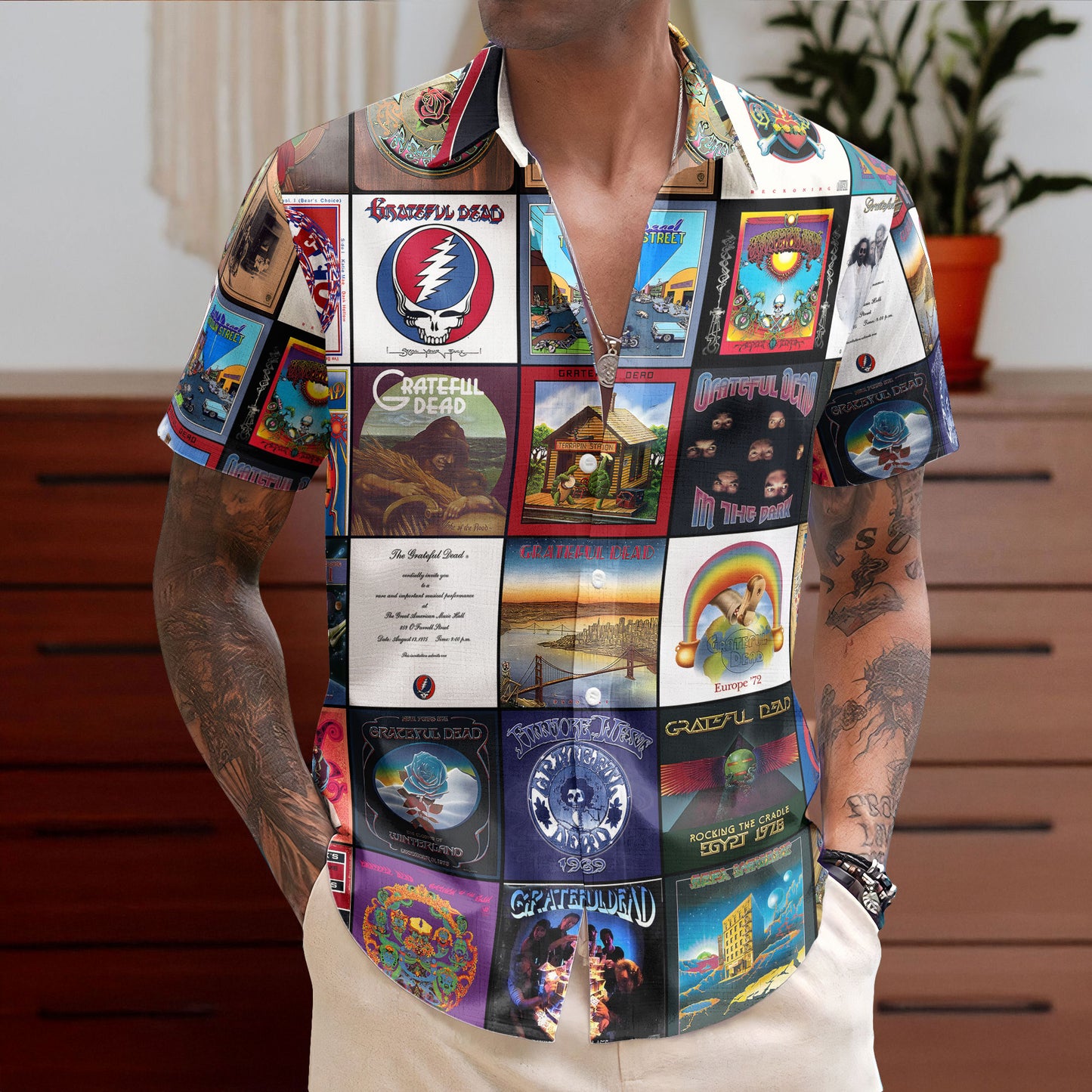 Grateful Dead Inspried Unisex Hawaiian Shirt – Albums Collection Print Button-Up
