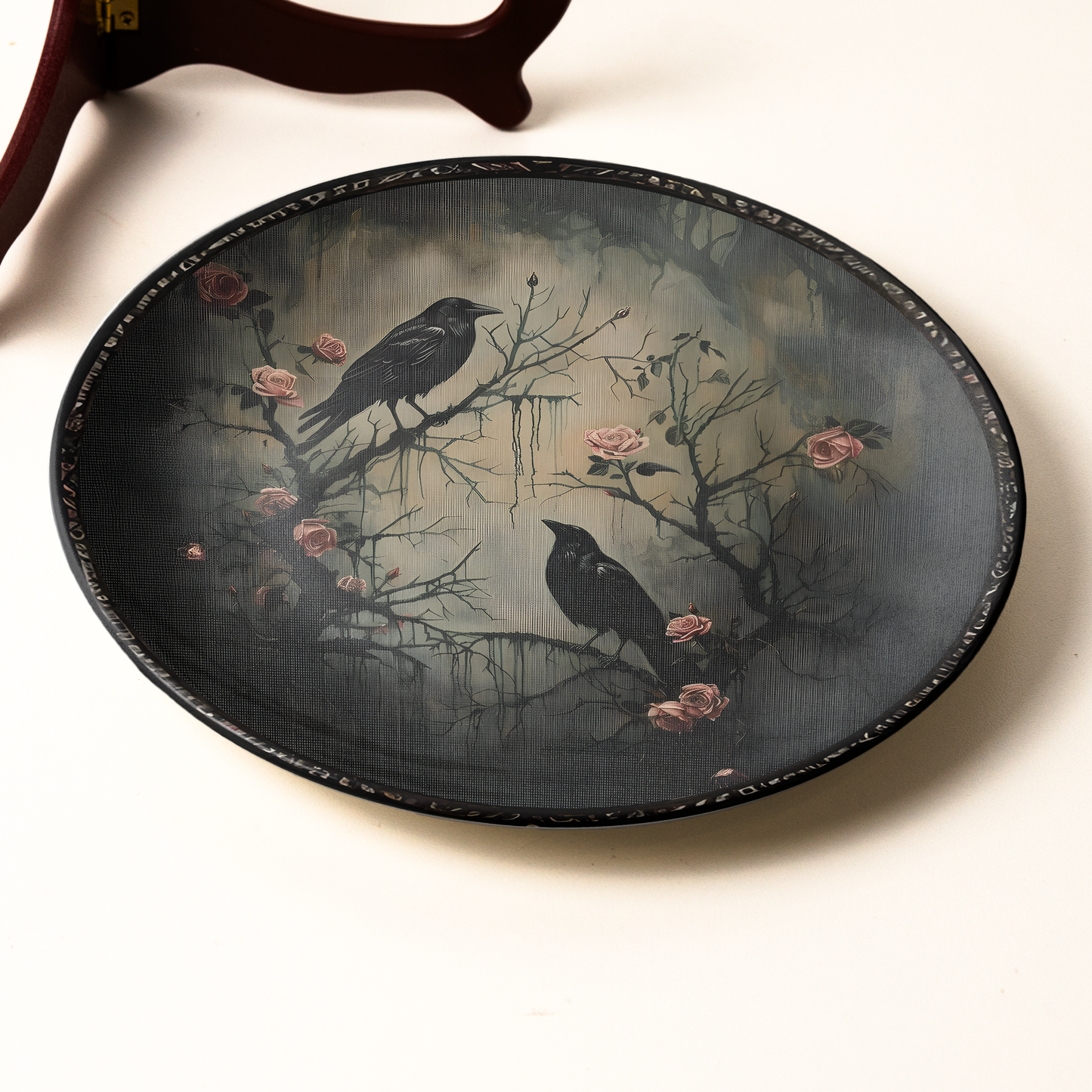 Raven & Roses Gothic Decorative Ceramic Plate – Dark Romantic Elegance